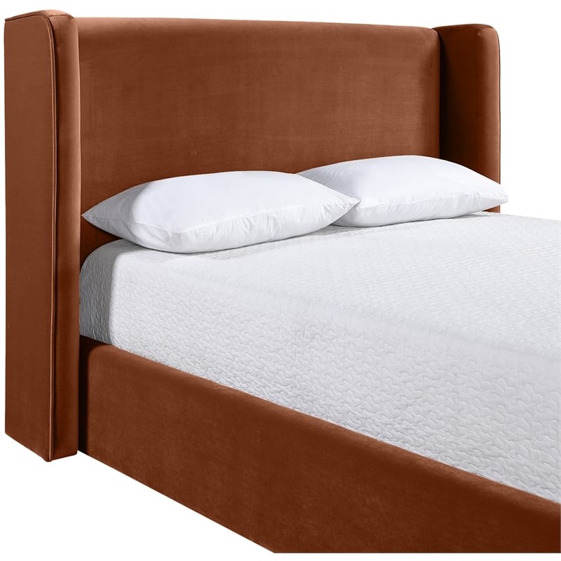 Bowery Hill Contemporary Cognac Velvet Upholstered King Fully Slatted Bed