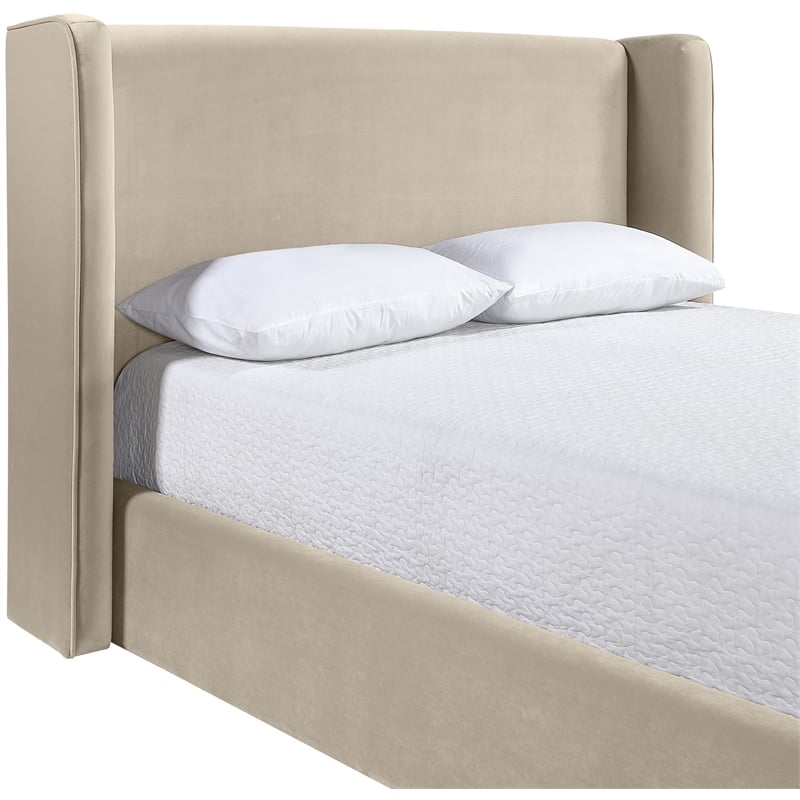 Bowery Hill Contemporary Cream Velvet Upholstered Full Fully Slatted Bed