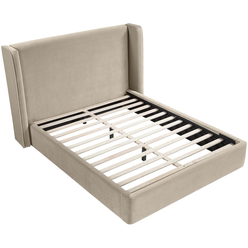 Bowery Hill Contemporary Cream Velvet Upholstered Full Fully Slatted Bed