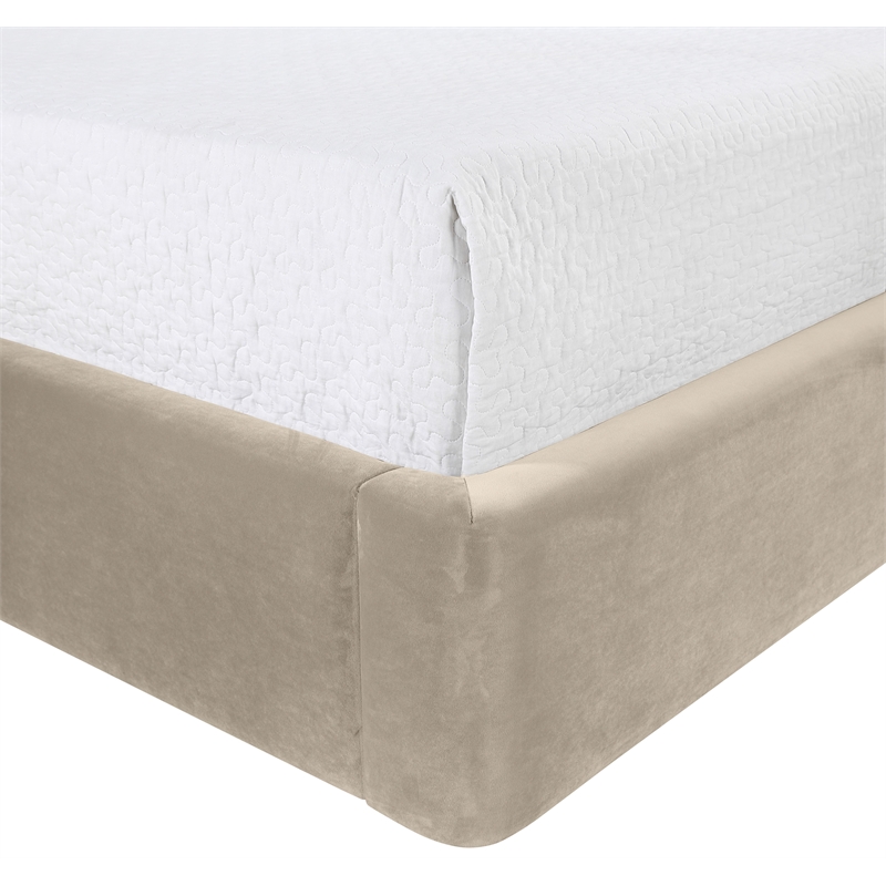 Bowery Hill Contemporary Cream Velvet Upholstered Full Fully Slatted Bed
