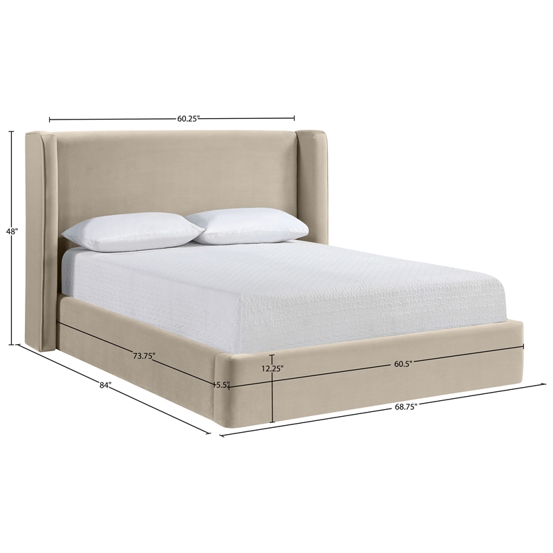 Bowery Hill Contemporary Cream Velvet Upholstered Full Fully Slatted Bed