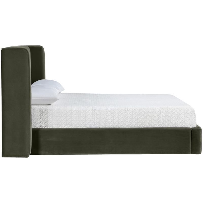 Bowery Hill Contemporary Green Velvet Upholstered Full Fully Slatted Bed