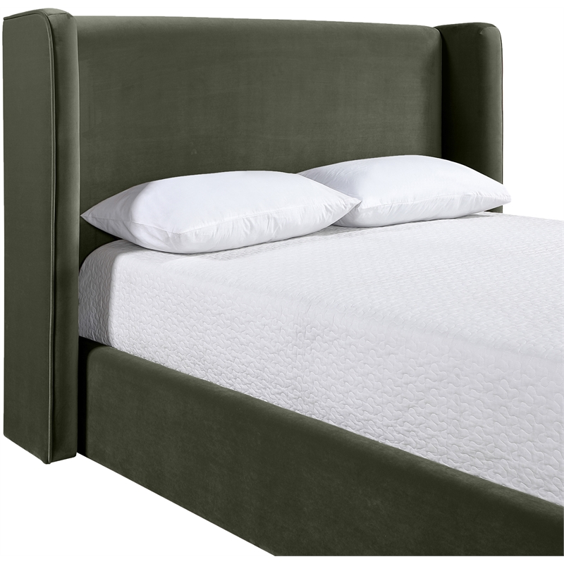 Bowery Hill Contemporary Green Velvet Upholstered Full Fully Slatted Bed