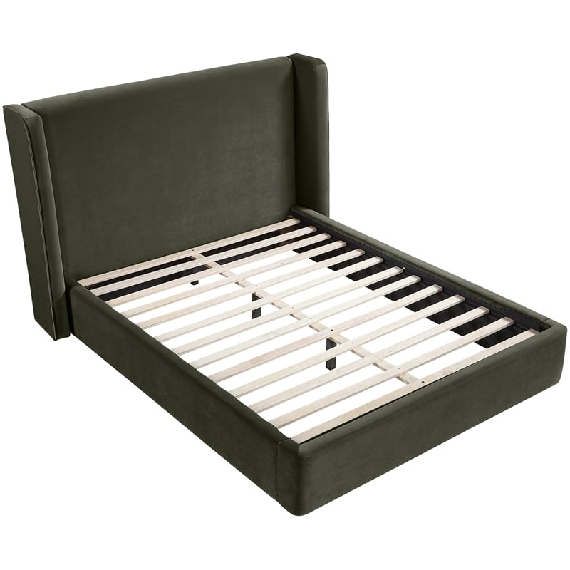 Bowery Hill Contemporary Green Velvet Upholstered Full Fully Slatted Bed