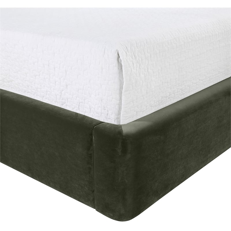 Bowery Hill Contemporary Green Velvet Upholstered King Fully Slatted Bed