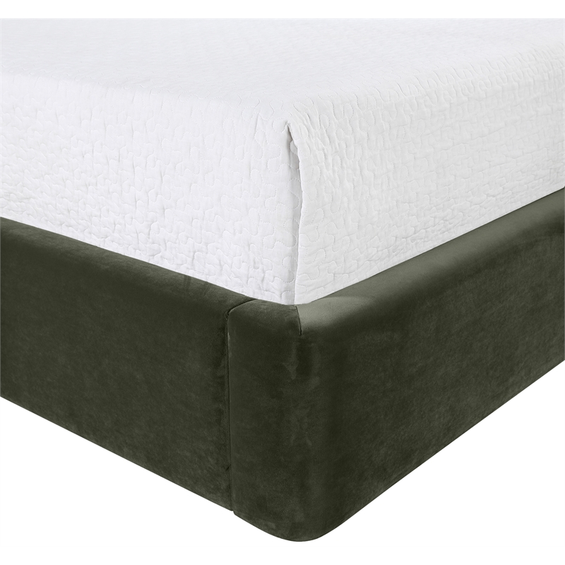 Bowery Hill Contemporary Green Velvet Upholstered Queen Fully Slatted Bed
