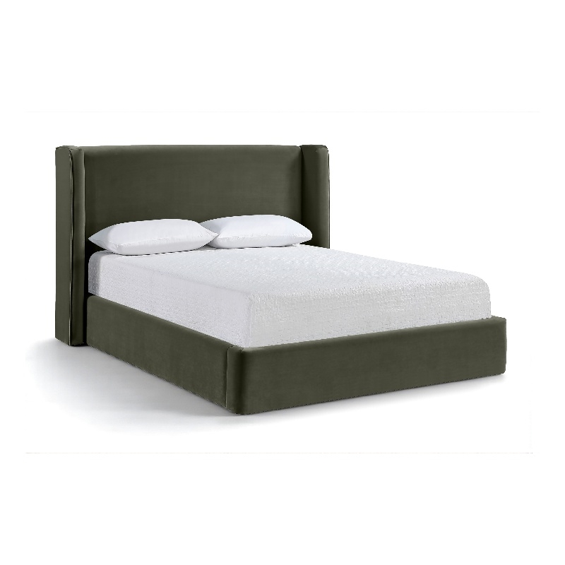 Bowery Hill Contemporary Green Velvet Upholstered Queen Fully Slatted Bed