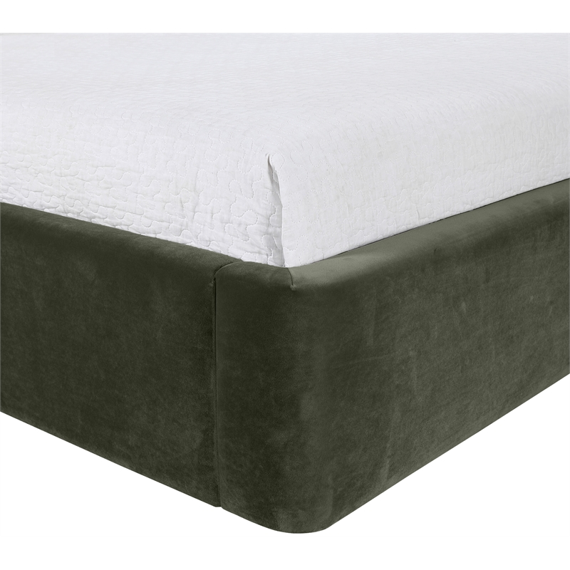 Bowery Hill Contemporary Green Velvet Upholstered Twin Fully Slatted Bed