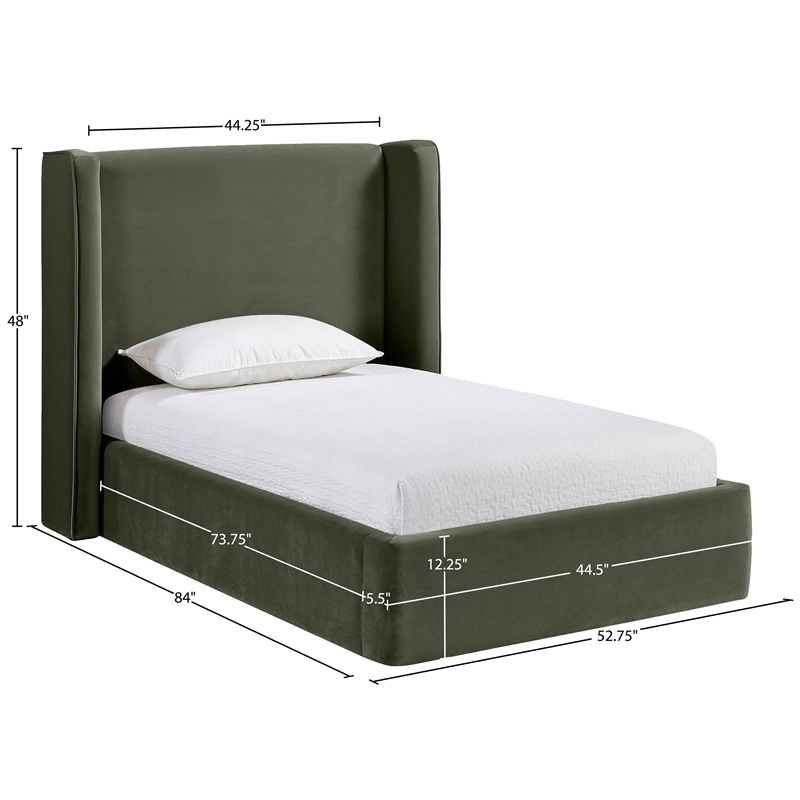 Bowery Hill Contemporary Green Velvet Upholstered Twin Fully Slatted Bed