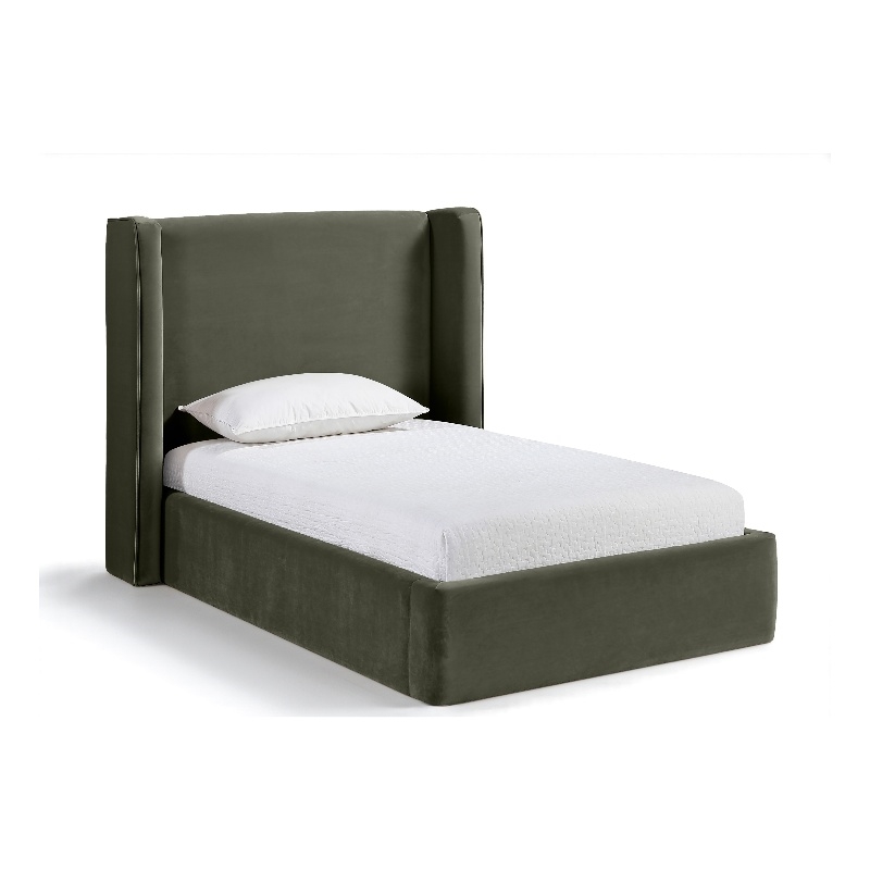 Bowery Hill Contemporary Green Velvet Upholstered Twin Fully Slatted Bed