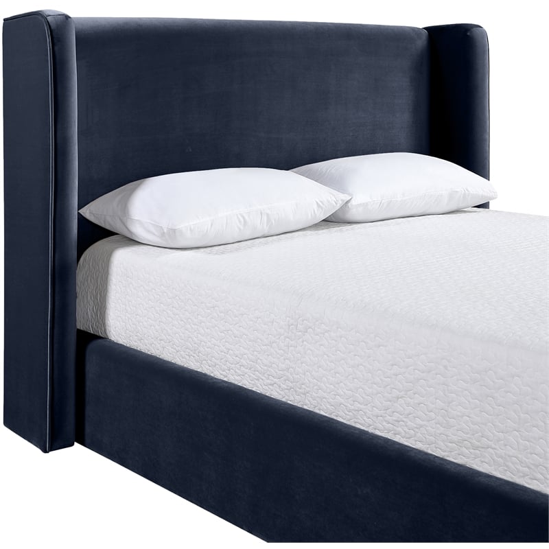 Bowery Hill Contemporary Navy Velvet Upholstered Full Fully Slatted Bed