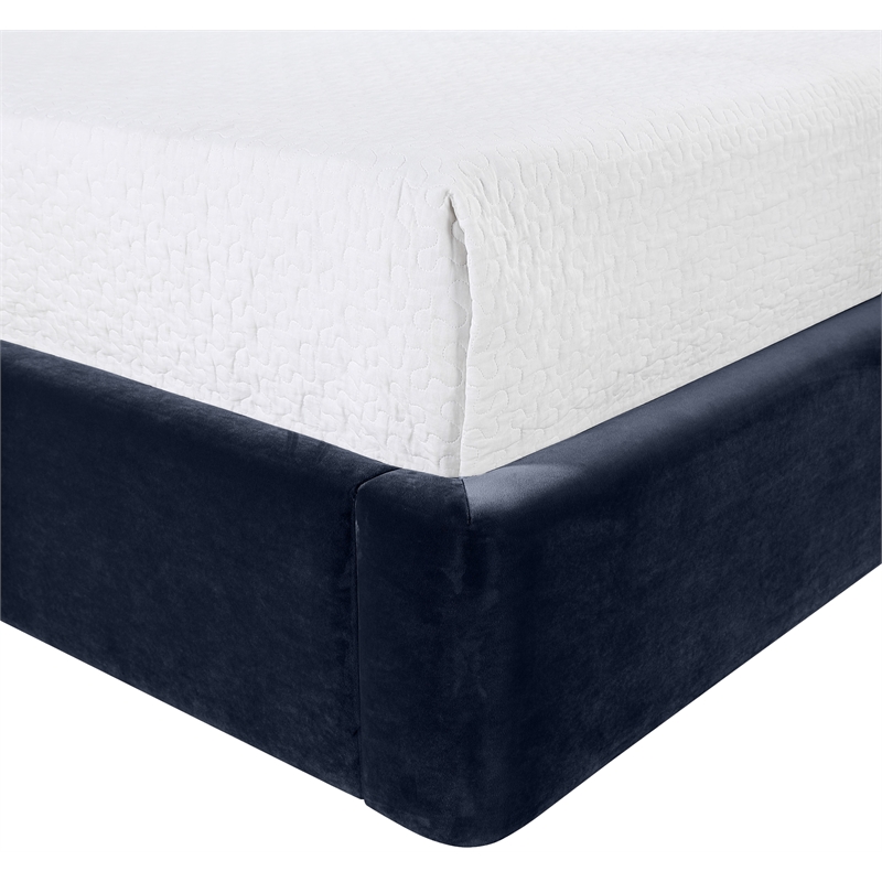 Bowery Hill Contemporary Navy Velvet Upholstered Full Fully Slatted Bed