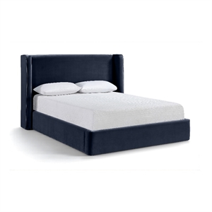Bowery Hill Contemporary Navy Velvet Upholstered Full Fully Slatted Bed