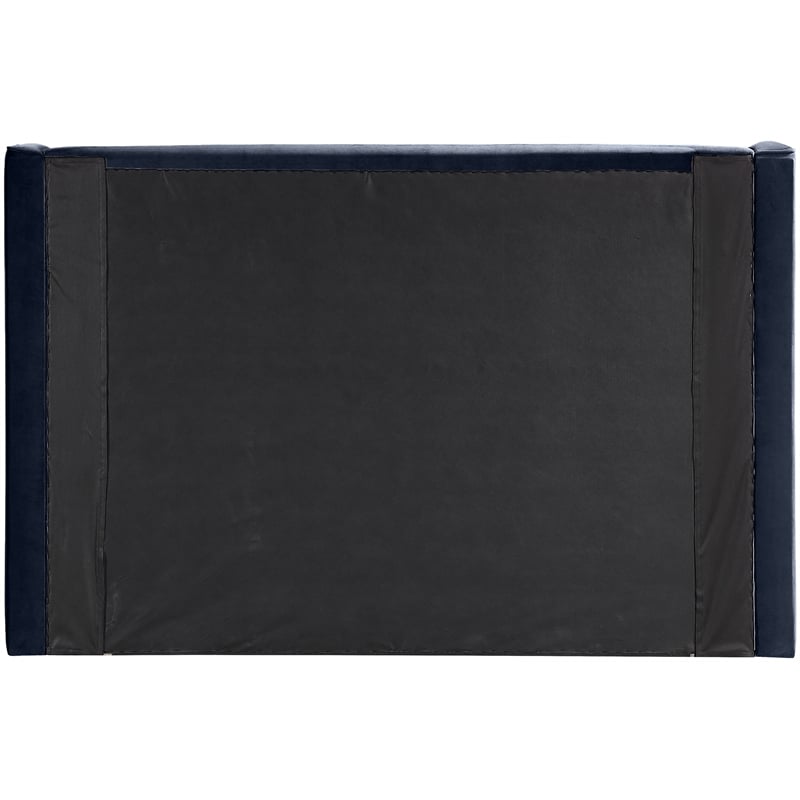 Bowery Hill Contemporary Navy Velvet Upholstered King Fully Slatted Bed