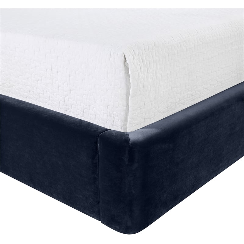 Bowery Hill Contemporary Navy Velvet Upholstered King Fully Slatted Bed
