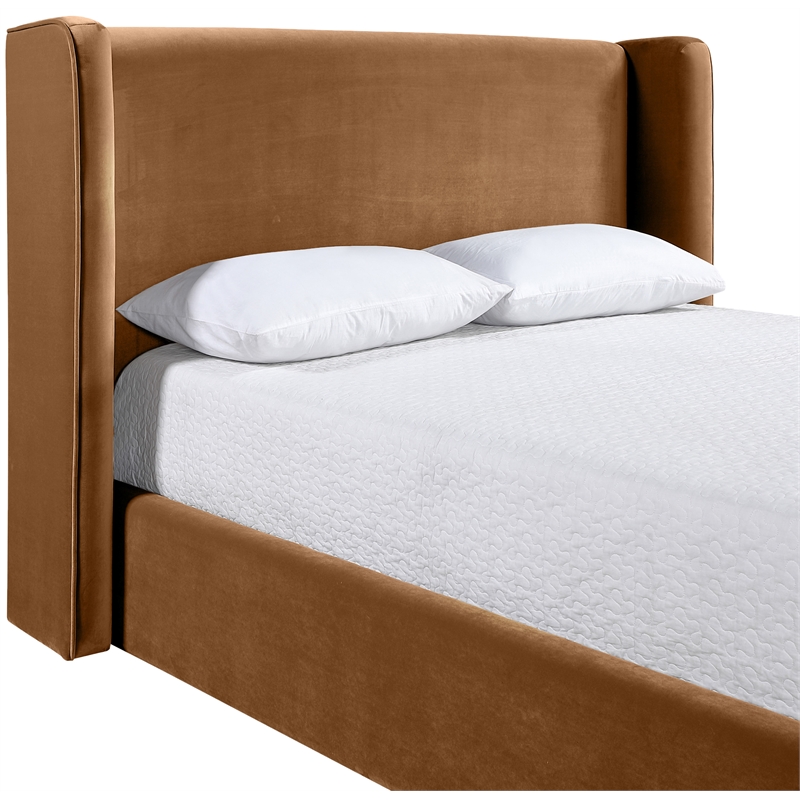 Bowery Hill Contemporary Saddle Velvet Upholstered Full Fully Slatted Bed
