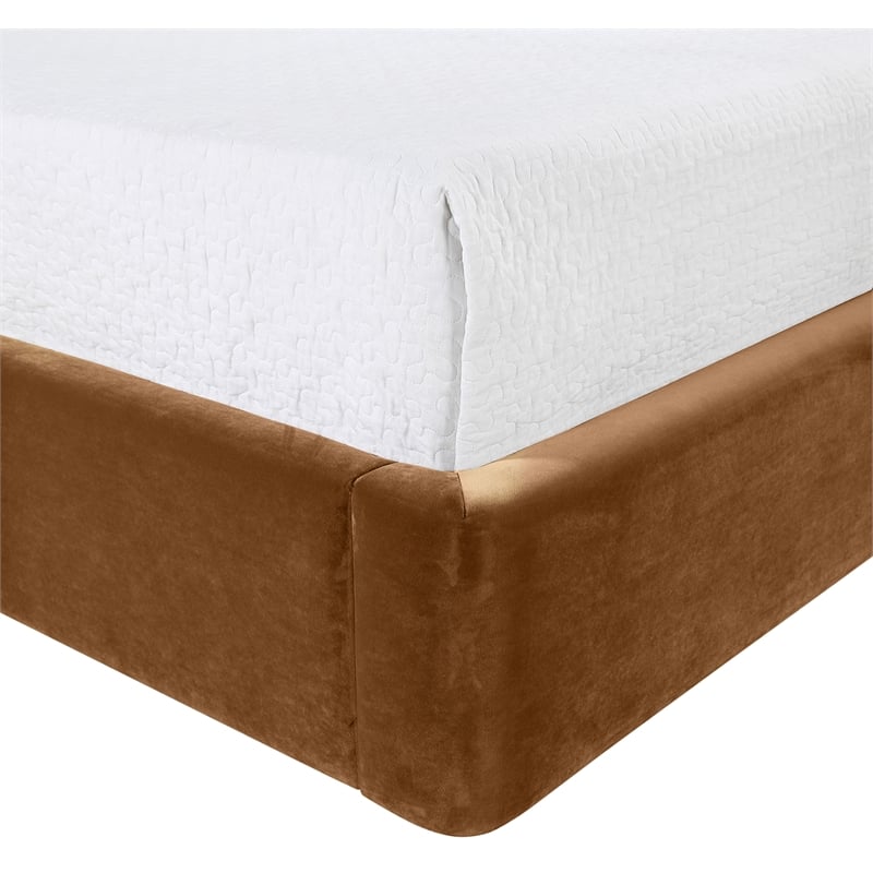 Bowery Hill Contemporary Saddle Velvet Upholstered Full Fully Slatted Bed