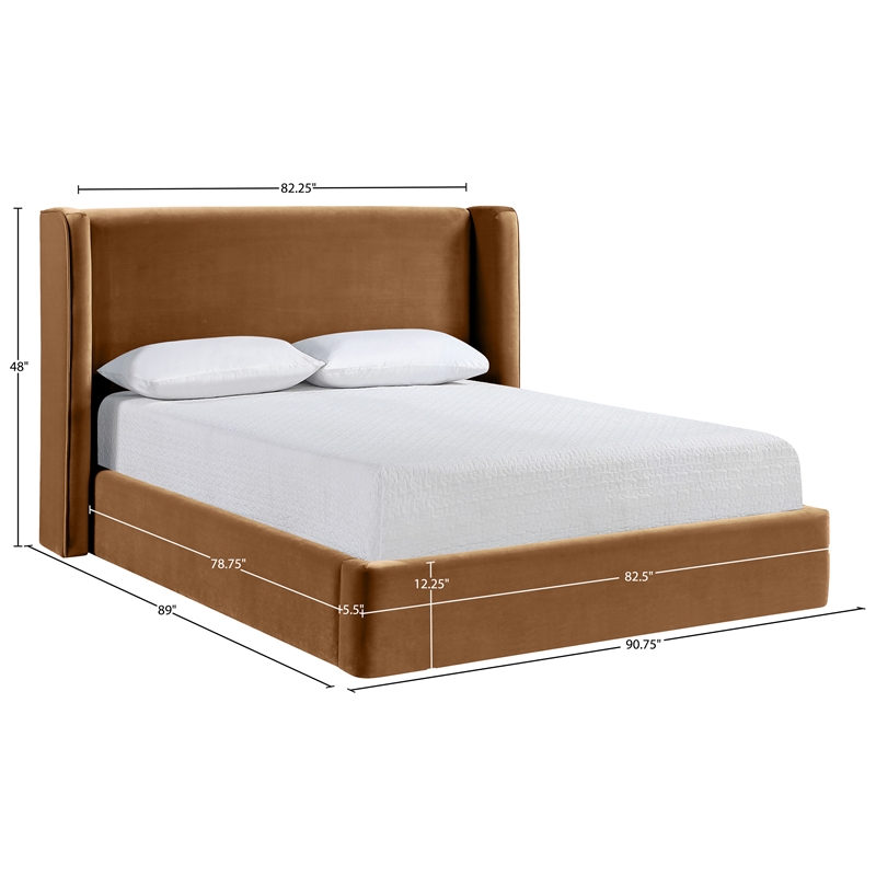 Bowery Hill Contemporary Saddle Velvet Upholstered King Fully Slatted Bed