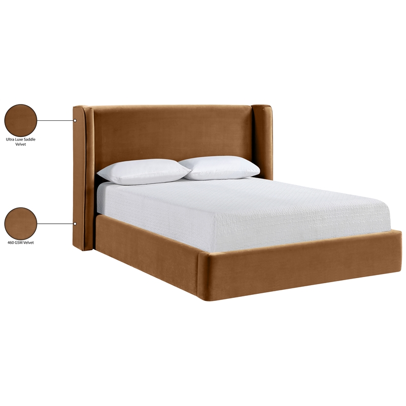 Bowery Hill Contemporary Saddle Velvet Upholstered King Fully Slatted Bed
