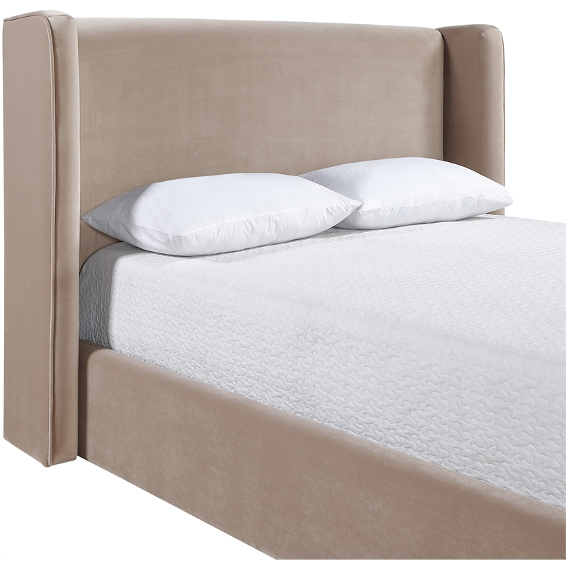 Bowery Hill Contemporary Taupe Velvet Upholstered Full Fully Slatted Bed