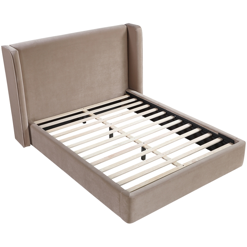 Bowery Hill Contemporary Taupe Velvet Upholstered Full Fully Slatted Bed