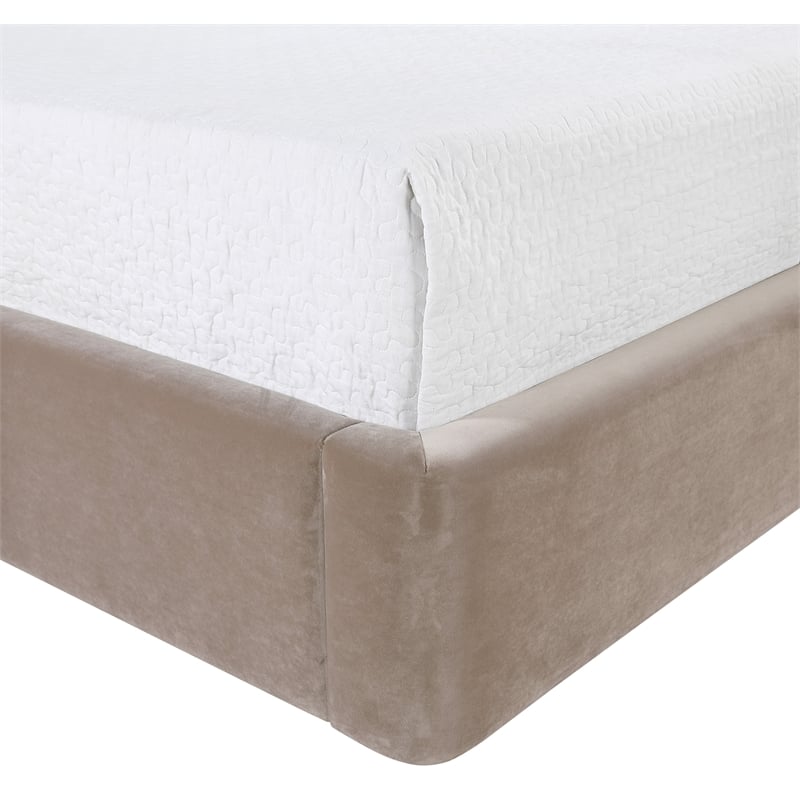 Bowery Hill Contemporary Taupe Velvet Upholstered Full Fully Slatted Bed