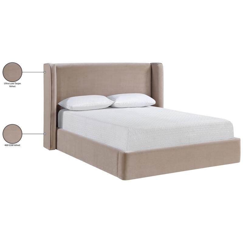 Bowery Hill Contemporary Taupe Velvet Upholstered Full Fully Slatted Bed