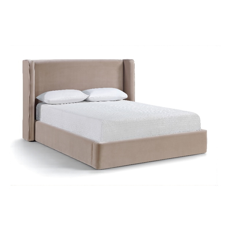 Bowery Hill Contemporary Taupe Velvet Upholstered Full Fully Slatted Bed