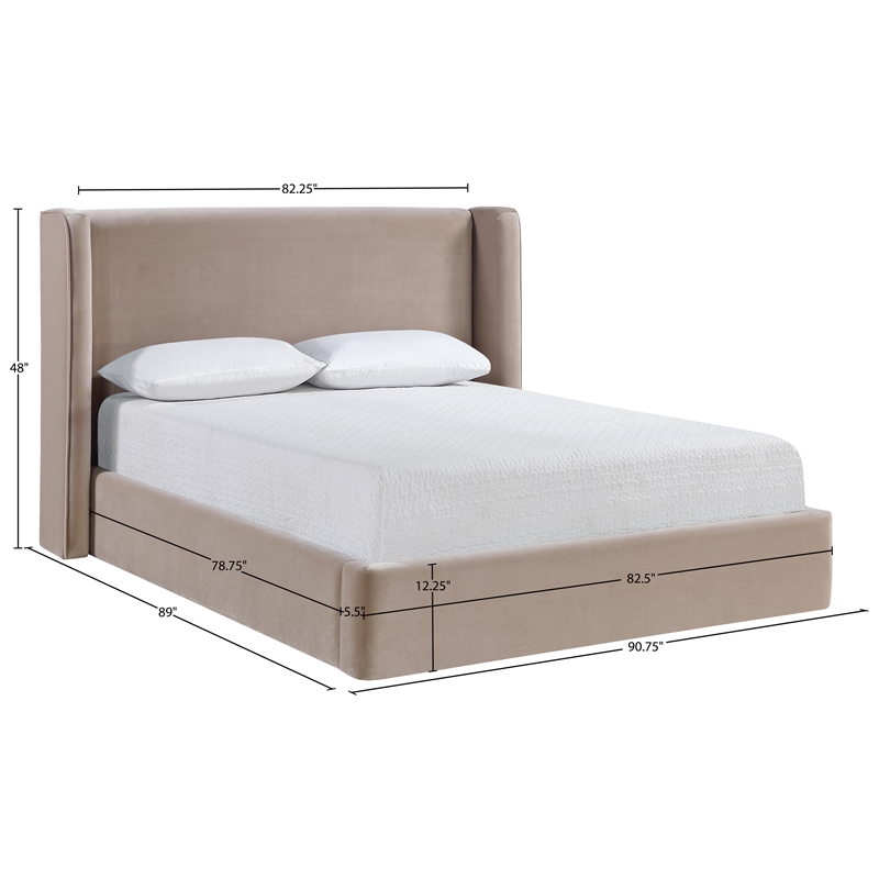 Bowery Hill Contemporary Taupe Velvet Upholstered King Fully Slatted Bed