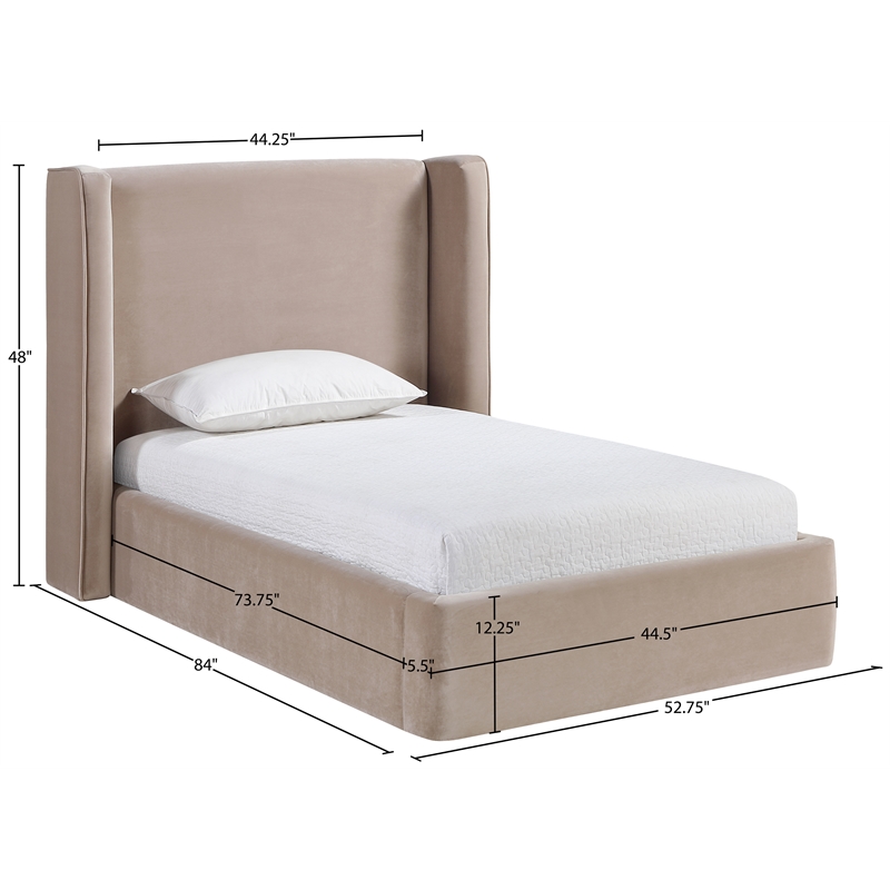 Bowery Hill Contemporary Taupe Velvet Upholstered Twin Fully Slatted Bed