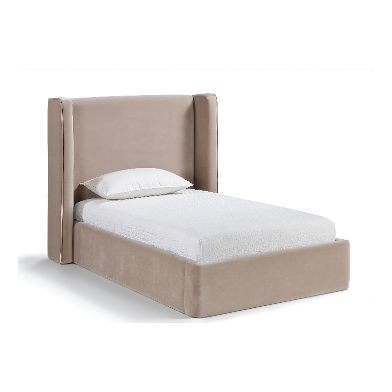 Bowery Hill Contemporary Taupe Velvet Upholstered Twin Fully Slatted Bed