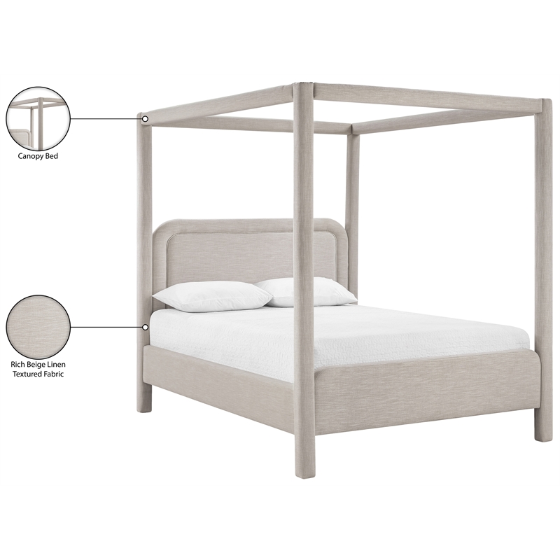 Bowery Hill Contemporary Beige Linen Textured Fabric Upholstered Full Bed