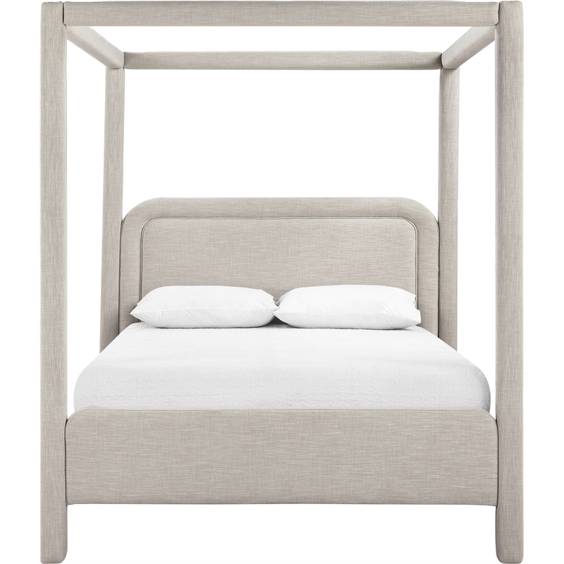 Bowery Hill Contemporary Beige Linen Textured Fabric Upholstered Full Bed