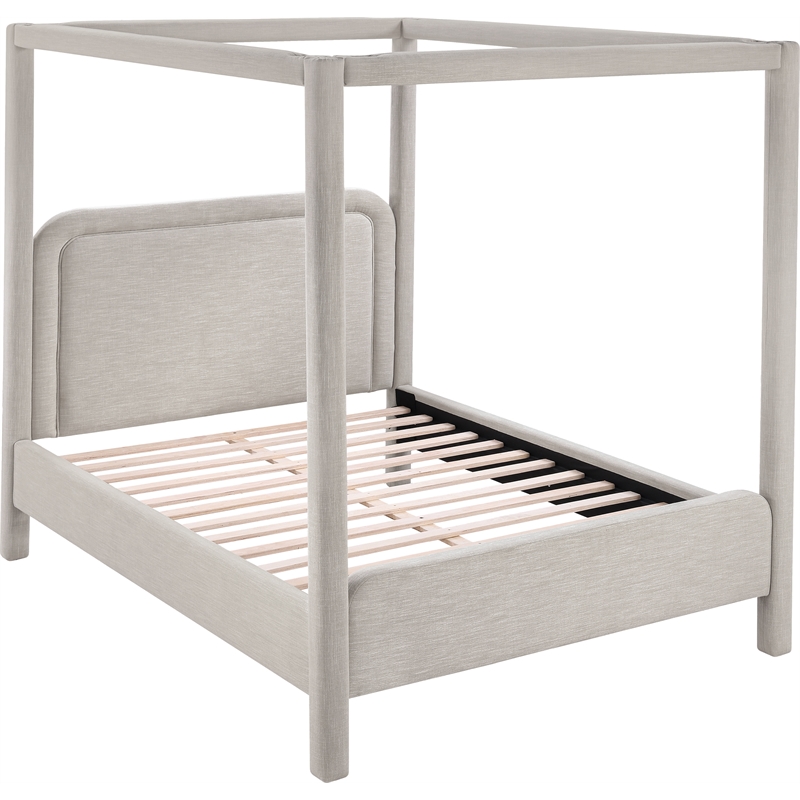 Bowery Hill Contemporary Beige Linen Textured Fabric Upholstered Full Bed
