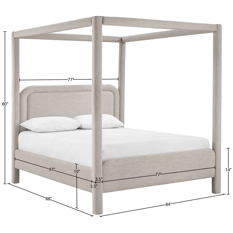 Bowery Hill Contemporary Beige Linen Textured Fabric Upholstered King Bed