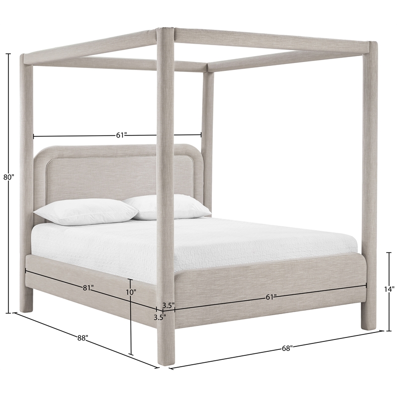 Bowery Hill Contemporary Beige Linen Textured Fabric Upholstered Queen Bed
