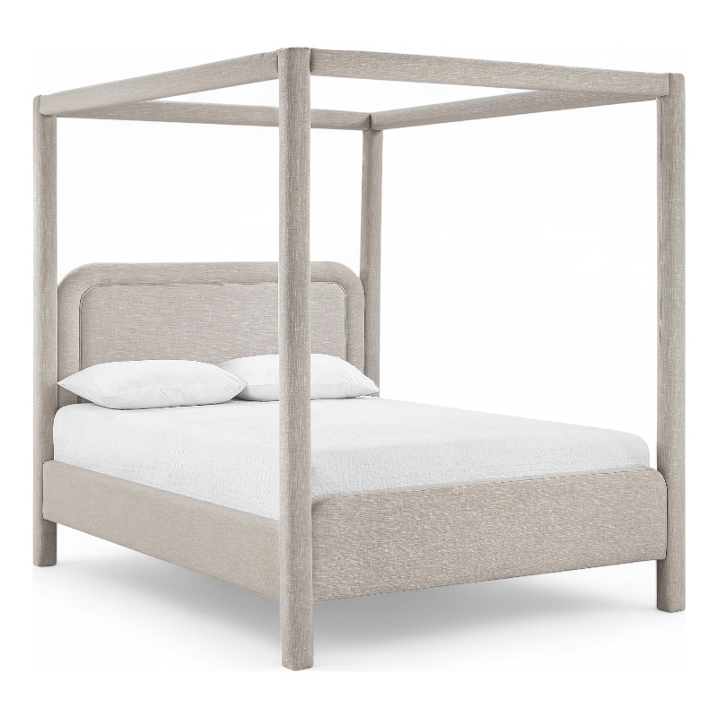 Bowery Hill Contemporary Beige Linen Textured Fabric Upholstered Queen Bed