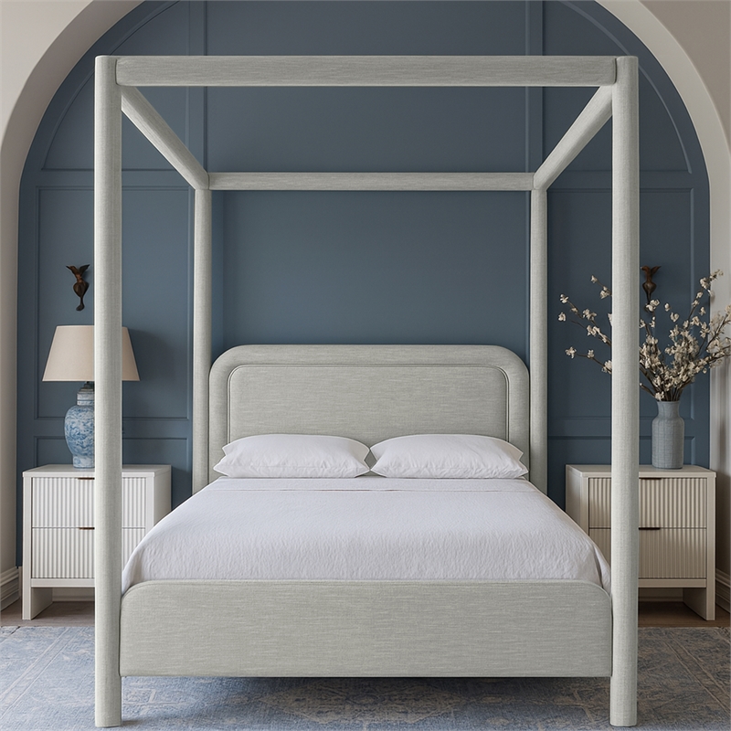 Bowery Hill Contemporary Grey Linen Textured Fabric Upholstered Queen Bed