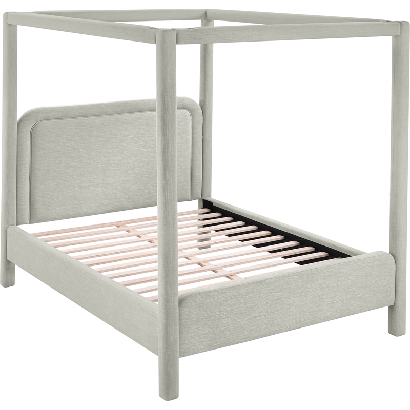 Bowery Hill Contemporary Grey Linen Textured Fabric Upholstered Queen Bed