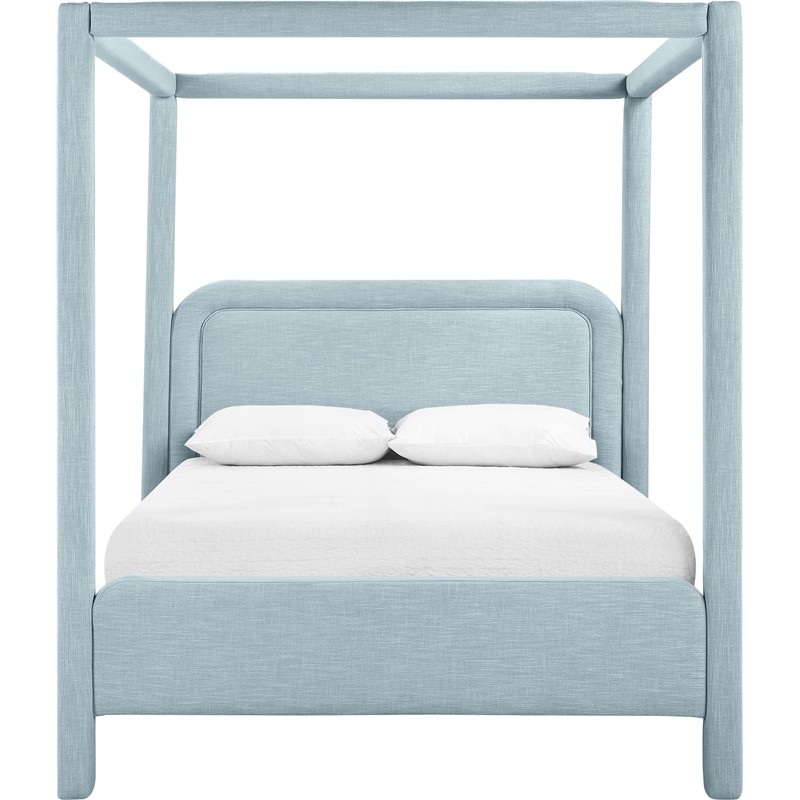 Bowery Hill Contemporary Light Blue Linen Textured Fabric Upholstered King Bed