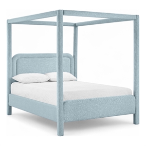 Bowery Hill Contemporary Light Blue Linen Textured Fabric Upholstered King Bed