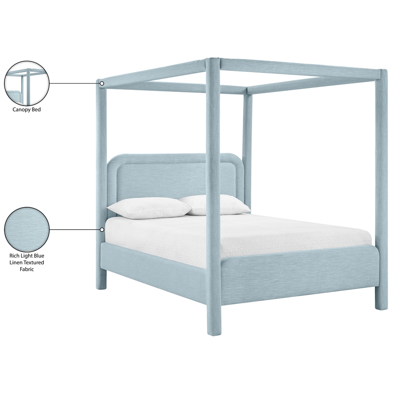 Bowery Hill Contemporary Light Blue Linen Textured Fabric Upholstered Queen Bed