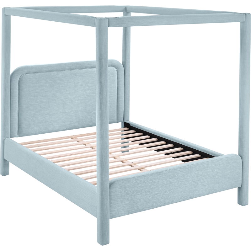 Bowery Hill Contemporary Light Blue Linen Textured Fabric Upholstered Queen Bed