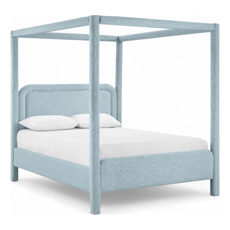 Bowery Hill Contemporary Light Blue Linen Textured Fabric Upholstered Queen Bed