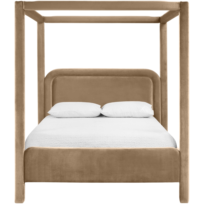 Bowery Hill Contemporary Beige Velvet Upholstered Full Canopy Bed