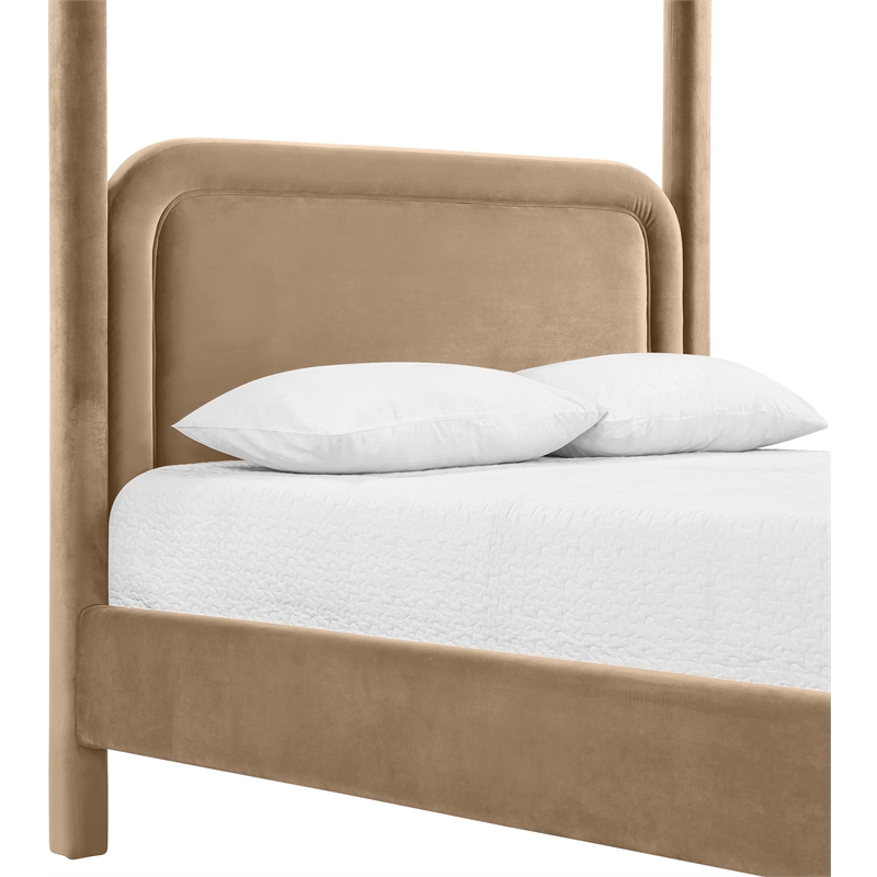Bowery Hill Contemporary Beige Velvet Upholstered Full Canopy Bed