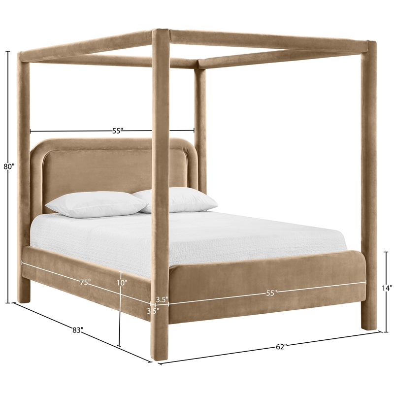 Bowery Hill Contemporary Beige Velvet Upholstered Full Canopy Bed