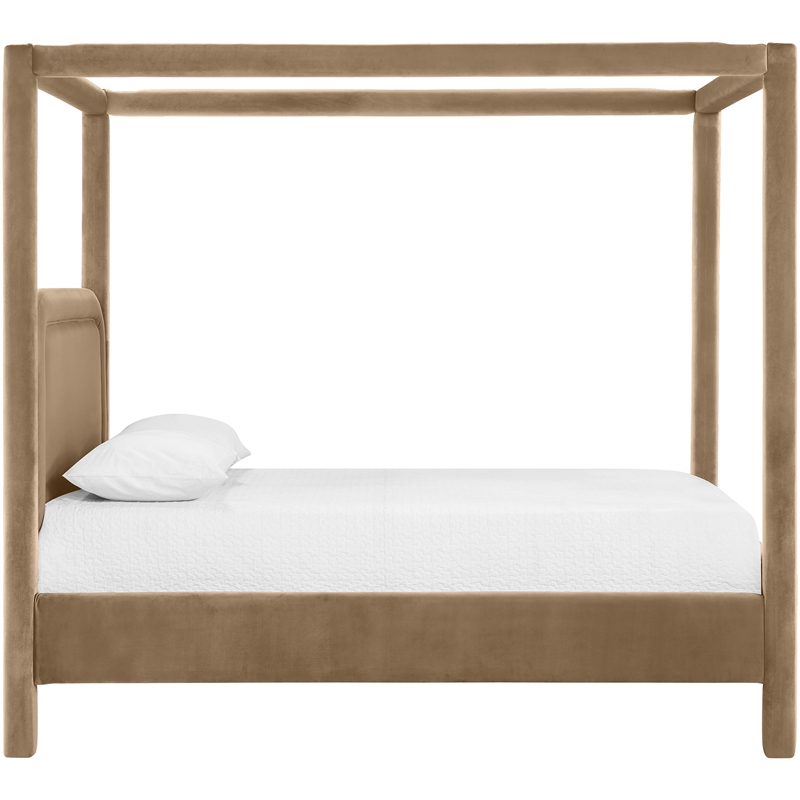 Bowery Hill Contemporary Beige Velvet Upholstered King Canopy Bed