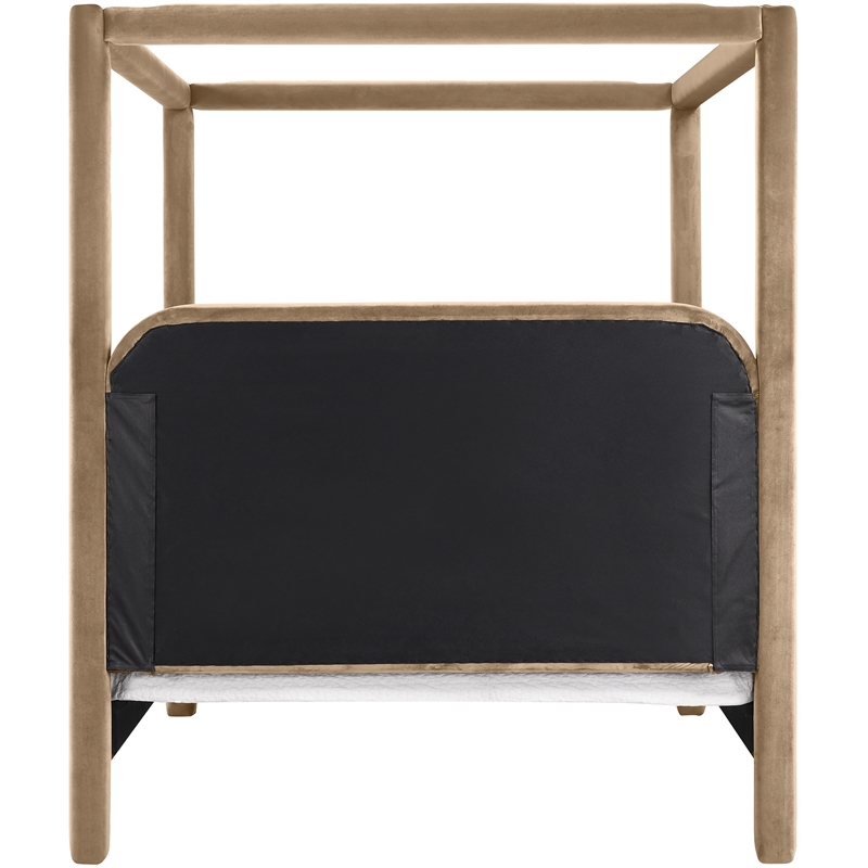 Bowery Hill Contemporary Beige Velvet Upholstered King Canopy Bed