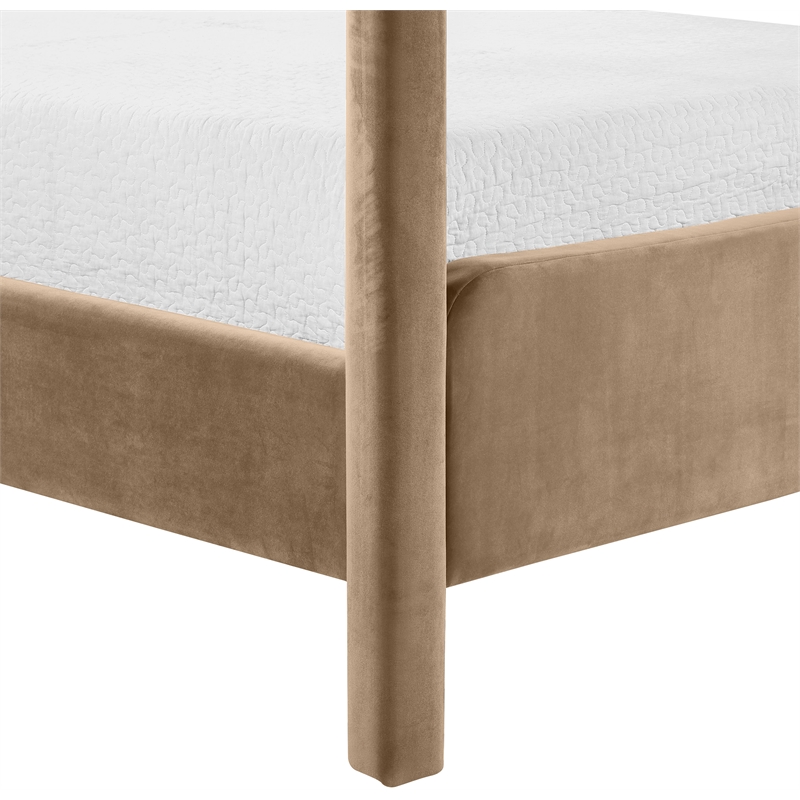 Bowery Hill Contemporary Beige Velvet Upholstered King Canopy Bed